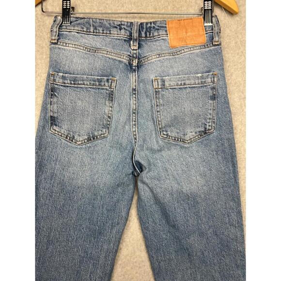Zara Straight High Rise Jeans Womens 2 Denim Distressed Mid Wash Minimalist - Picture 7 of 12